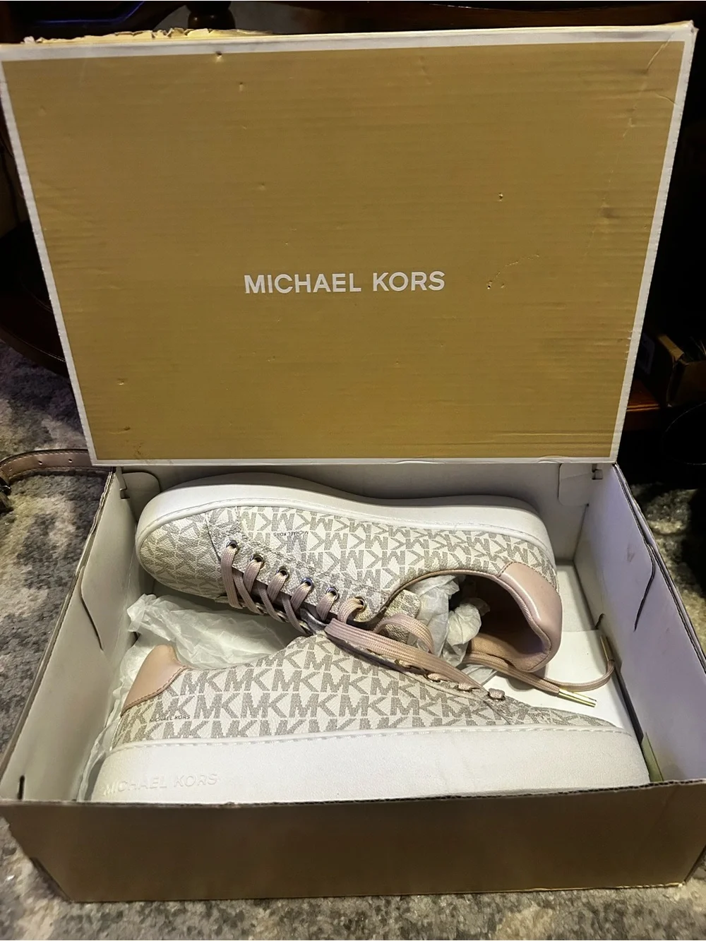 Michael Kors Poppy Mini MK Logo Sneakers Powder Blush Women’s Size 7